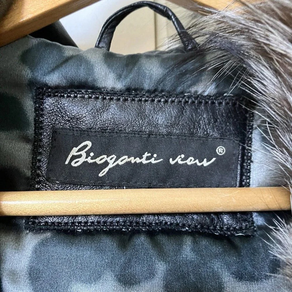 Biogonti View Black  Leather & Fur Jacket Y2K Style Winter Coat Glamorous Short - Picture 4 of 9